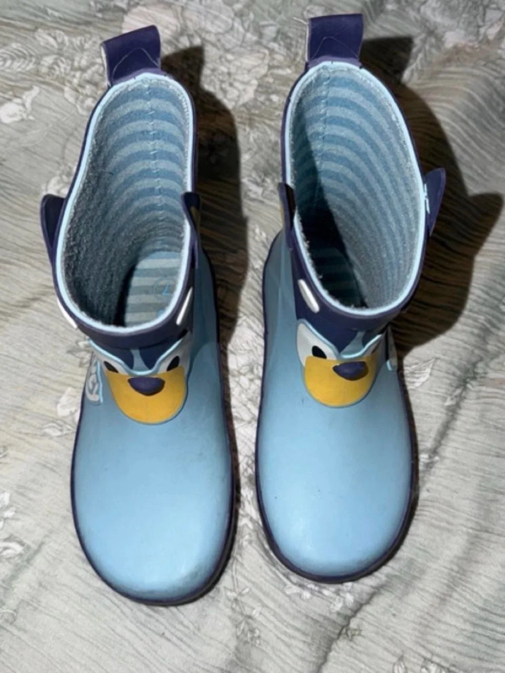 Toddler Light Blue Character Rain Boots with Striped Lining